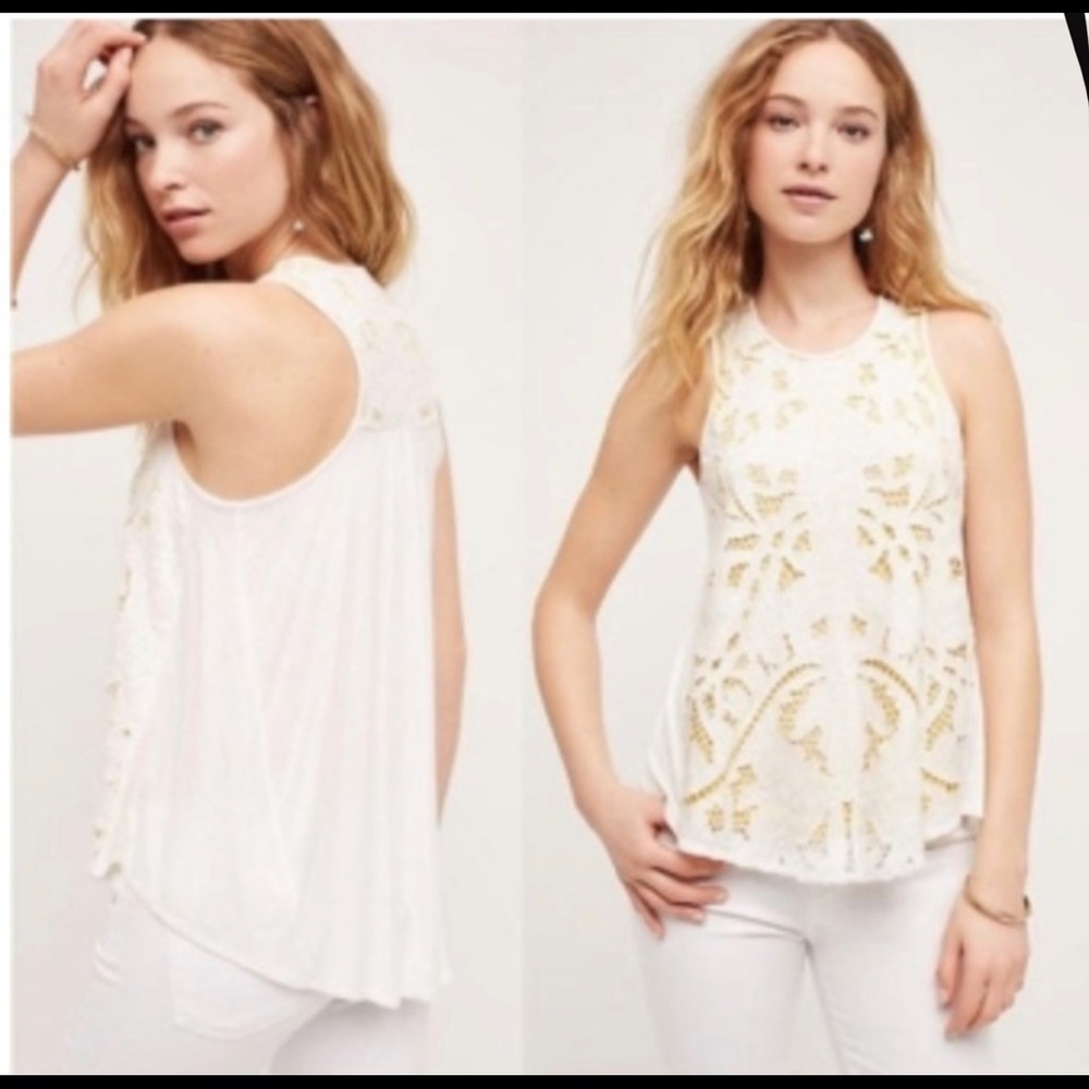 Anthropologie Akemi + Kin Lace Hi Low Yellow Tank Top